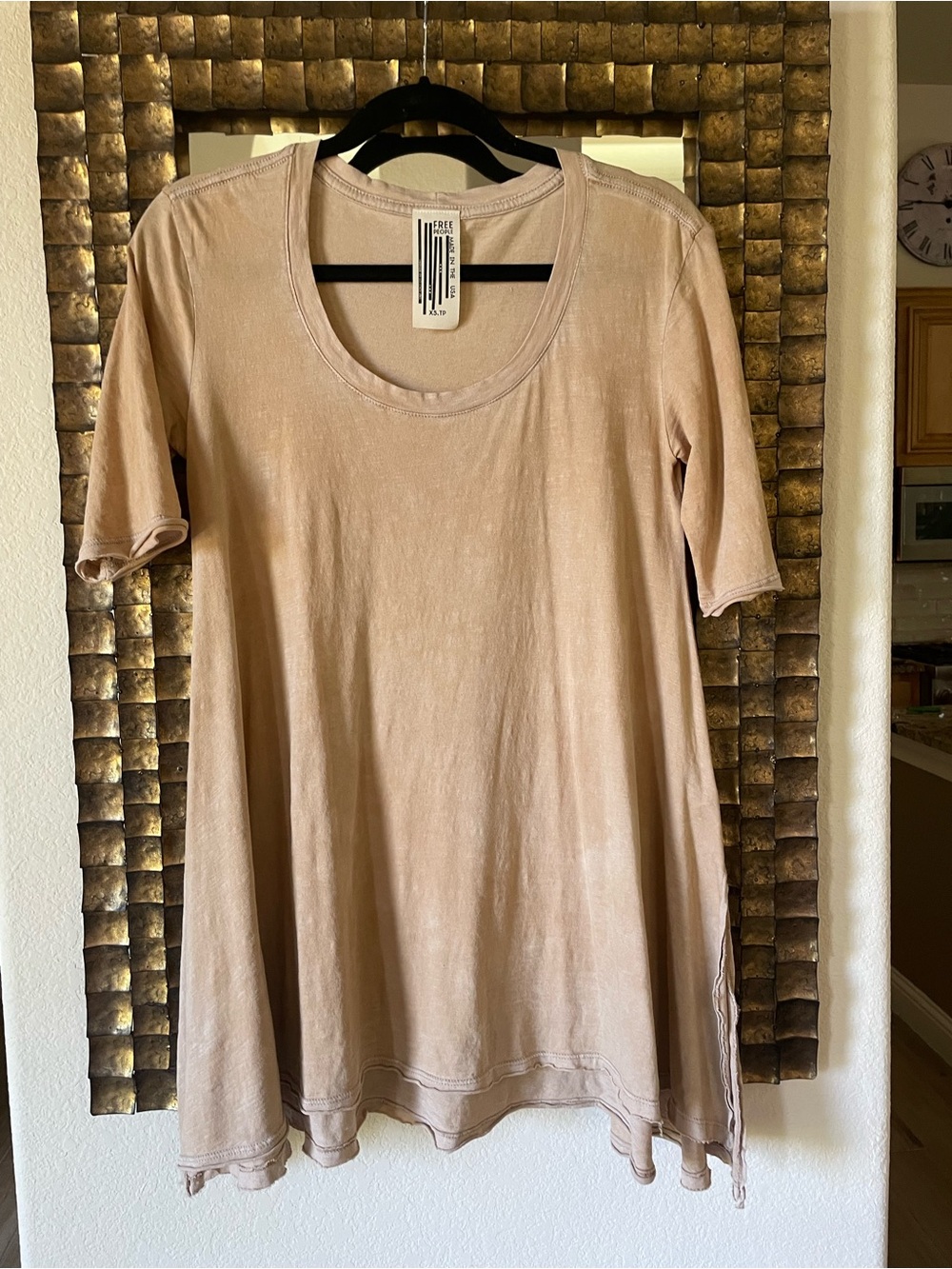 Free People Beige Short Sleeve Scoop Neck Tunic